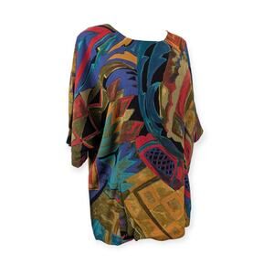 80s Abstract Floral Blouse